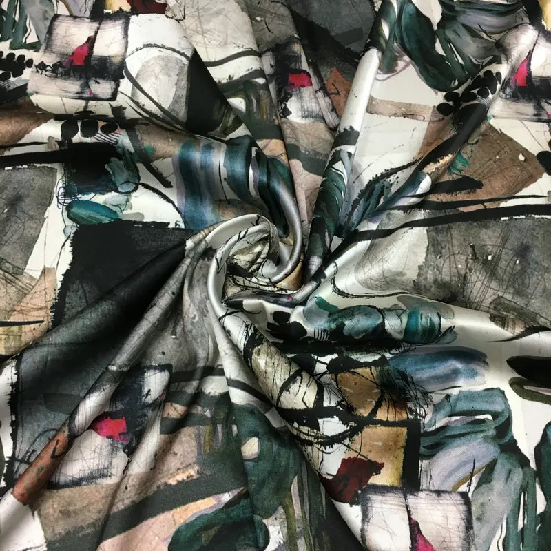 19 мм 108 см широкая эластичная шелковая спандекс восковая граффити цифровая