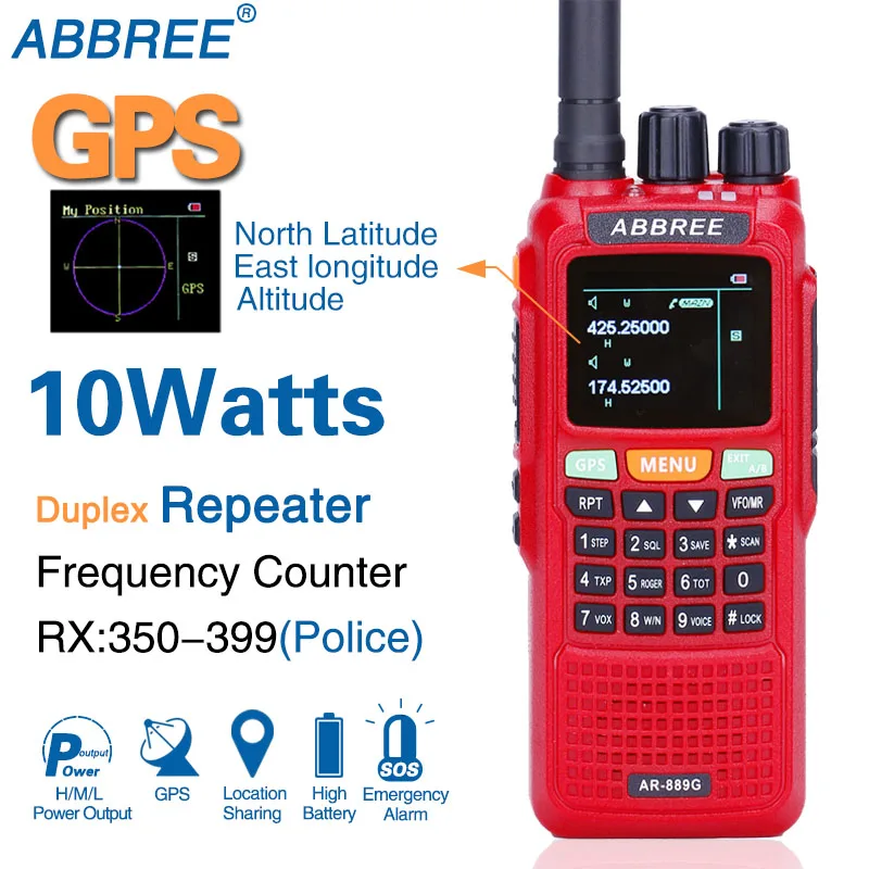 2 шт. ABBREE AR-889G gps 10 Вт Мощный перекрестный репитер портативная рация 3000 мАч батарея 10 км двухстороннее радио коммуникатор