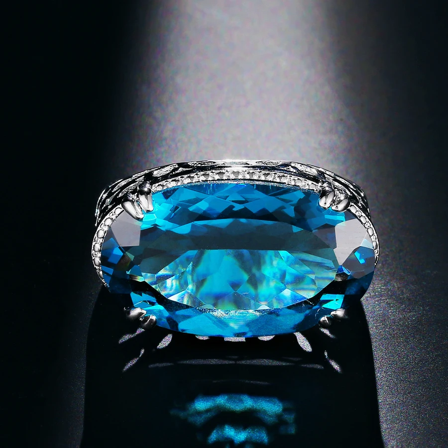 Кольцо женское Винтажное с голубым цирконием 6-10 размеров | Украшения и