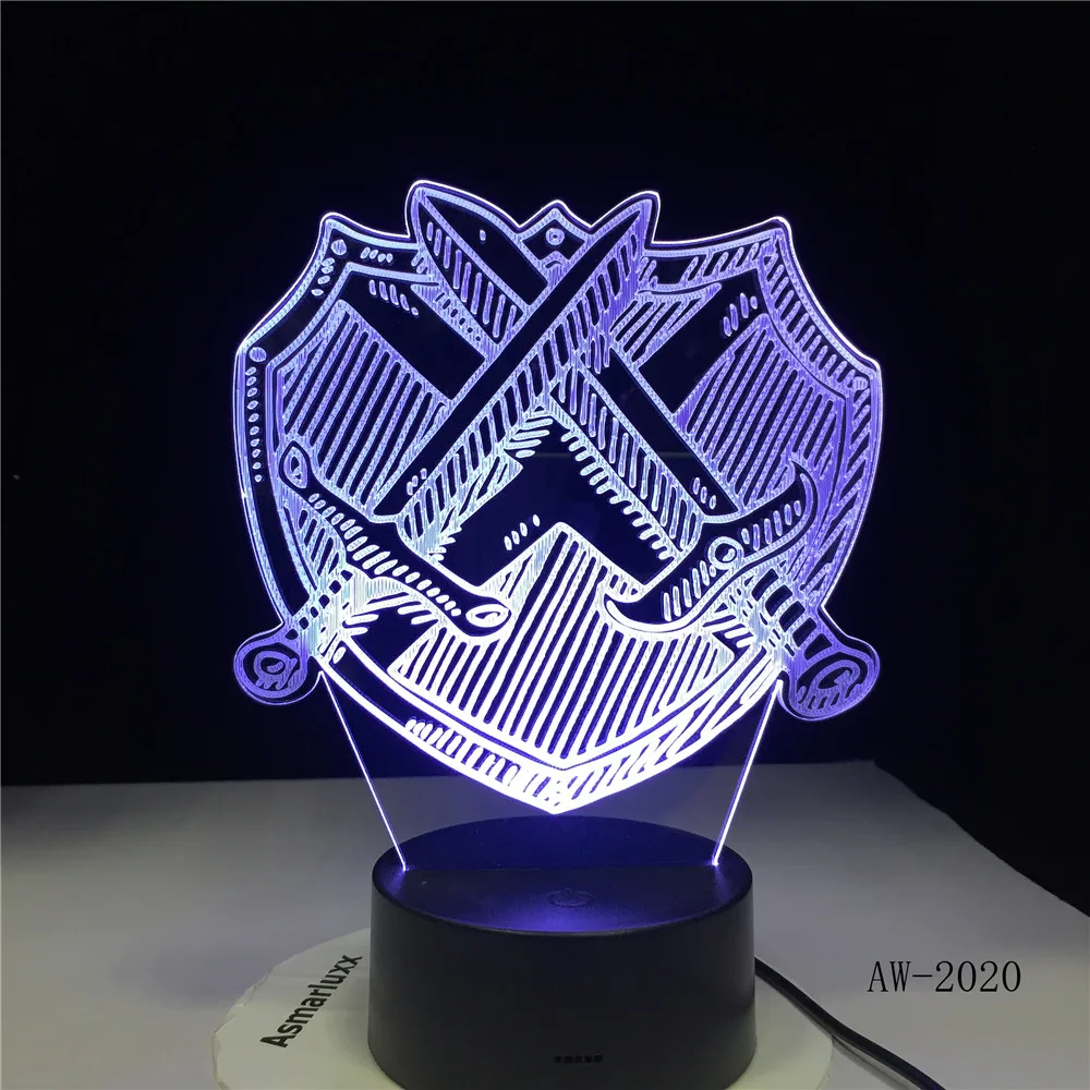 Настольная лампа с крестиком и мечом светильник 3D Led визуальная прикроватная