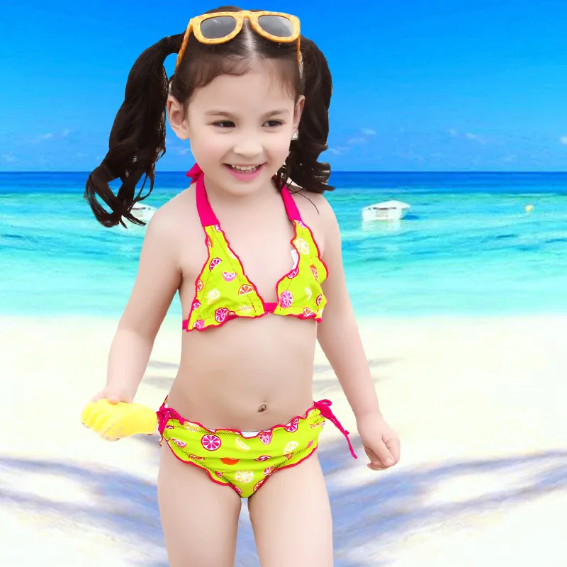 Бикини 2018 для маленьких детей комплект из двух предметов купальники От 3 до 9 лет