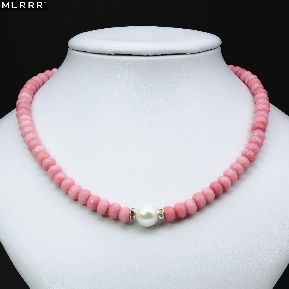Vintage Classic Natural Stone Jewelry Noble Pink Rhodochrosites Beaded with Shell Pearl Chain Choker Necklace | Украшения и