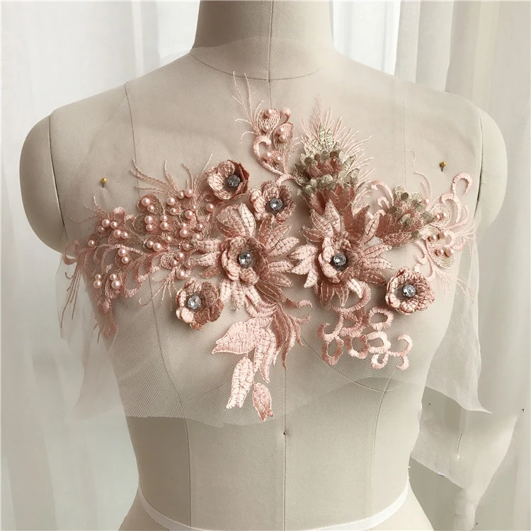Beaded 3D Flowers Pearl Embroidery Patch Costume For Wedding/Evening Dress Clothing Sew On Patches Floral Lace Fabrics Applique | Дом и сад