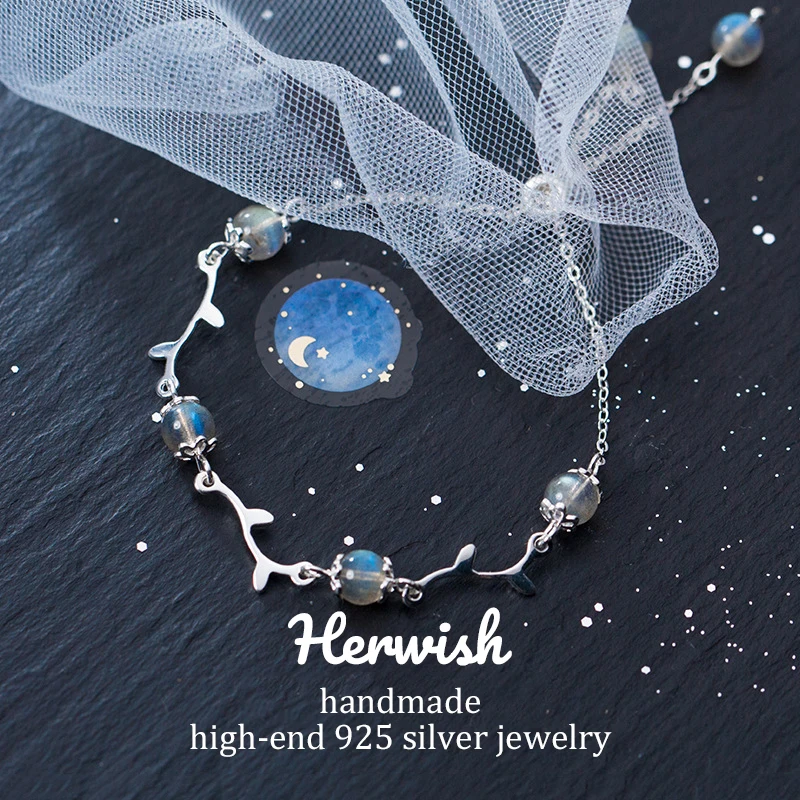 Браслет Herwish Mermaid Tear Стерлинговое Серебро 925 пробы цветок ветви лунный камень