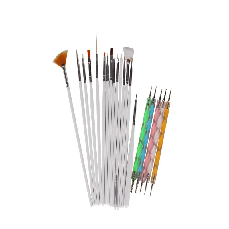 Акриловая ручка для дизайна ногтей набор кистей 20 шт./компл. Гель лак с цветами 3D