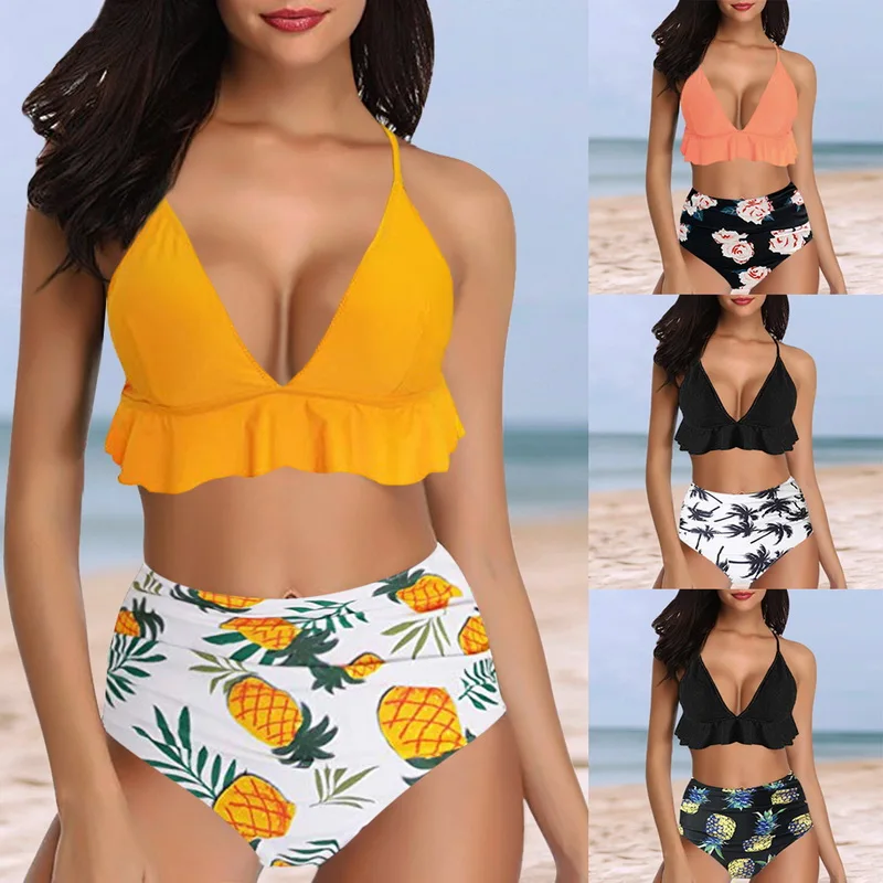 Новинка 2019 летний женский Одноцветный бикини комплект пуш ап бюстгальтер без