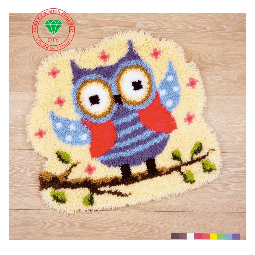 

Cartoon Owl Hot Latch Hook Rug Kits DIY Needlework Unfinished Crocheting Rug Yarn Cushion Mat Embroidery Carpet Free Shipping