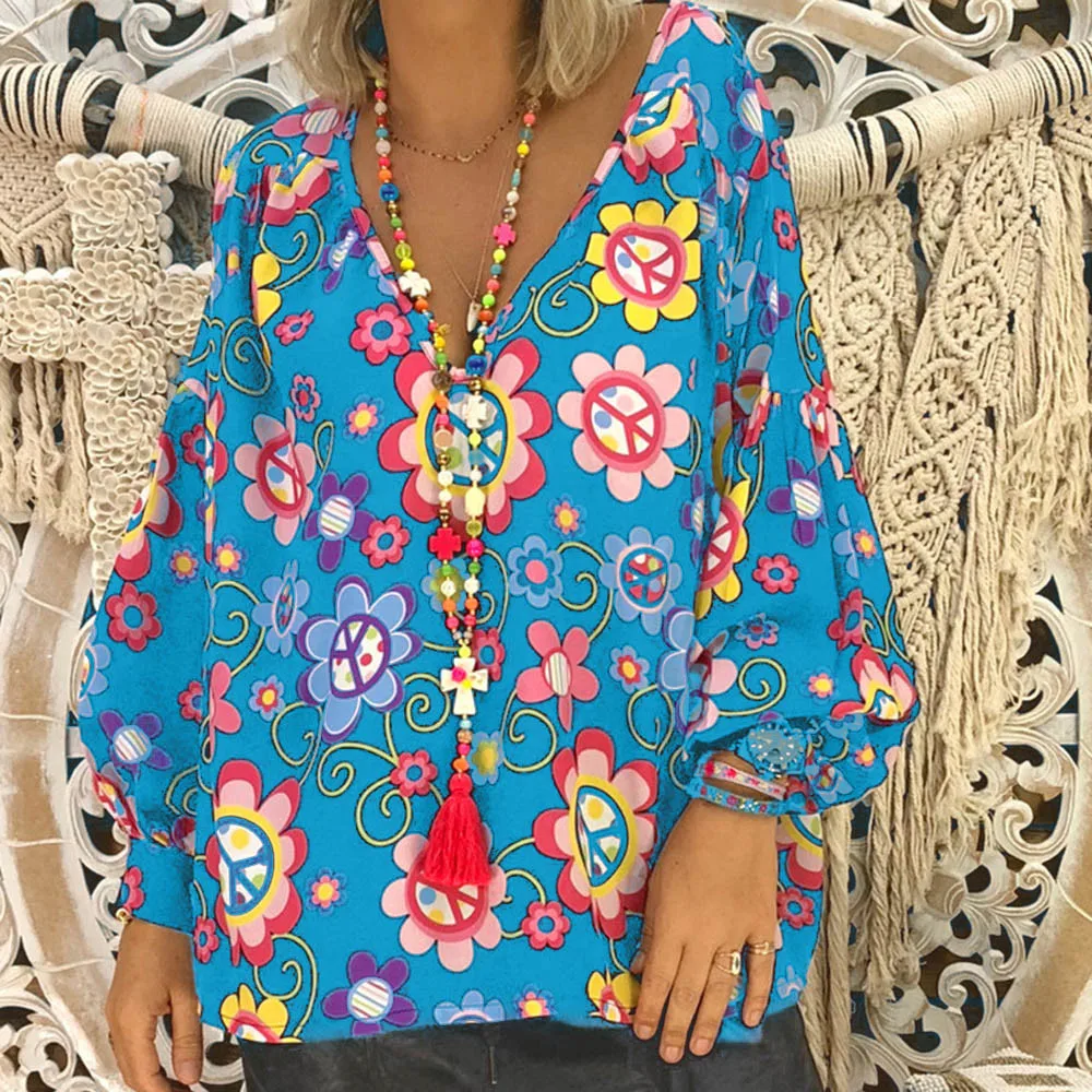 Женская блузка с длинным рукавом и цветочным принтом|Блузки| |