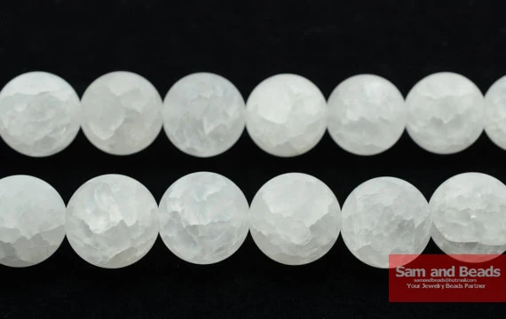 

Free shipping Natural stone Dull Polish Matte White snow Cracked Crystal Round loose Beads16" Strand 4 6 8 10 12MM DWS01