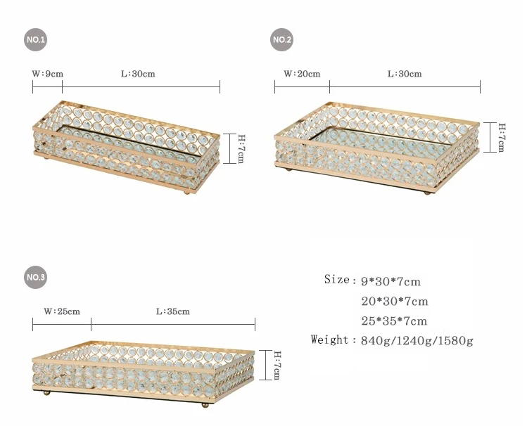 

Gold rectangle Storage tray crystal cupcake plate wedding cake table decoration party decoration tools receive plate for dessert