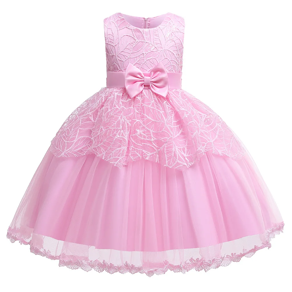 

Sleeveless Sequins Girl Show Dress Baby Girls Age Wedding Bow Mesh Gauze Princess Dress Sweet Girls Elegant Dress Vestidos