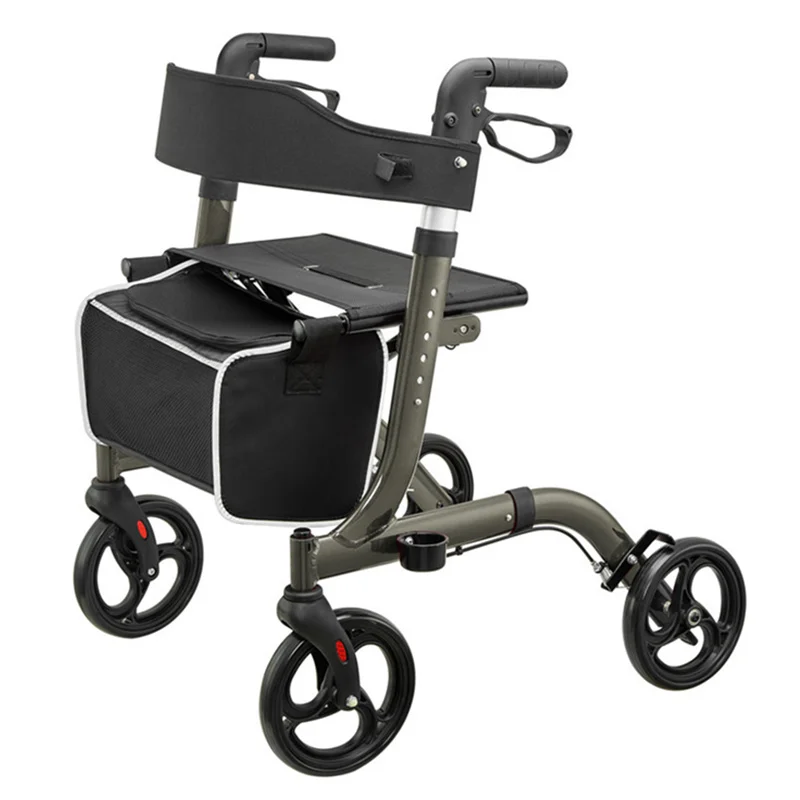 JayCreer Rollator Walker легкая алюминиевая петля тормоза складные ходунки для взрослых Регулируемая высота сиденья ноги и руки - Color: Grey
