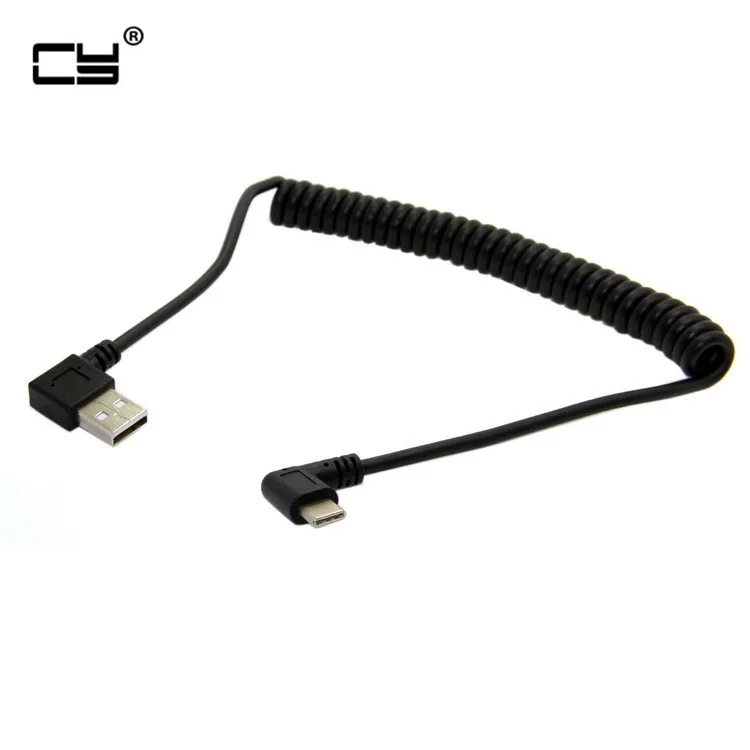 USB 2 0 Male 90 градусов к Type c 3 1 правый растягивающийся пружинный кабель для