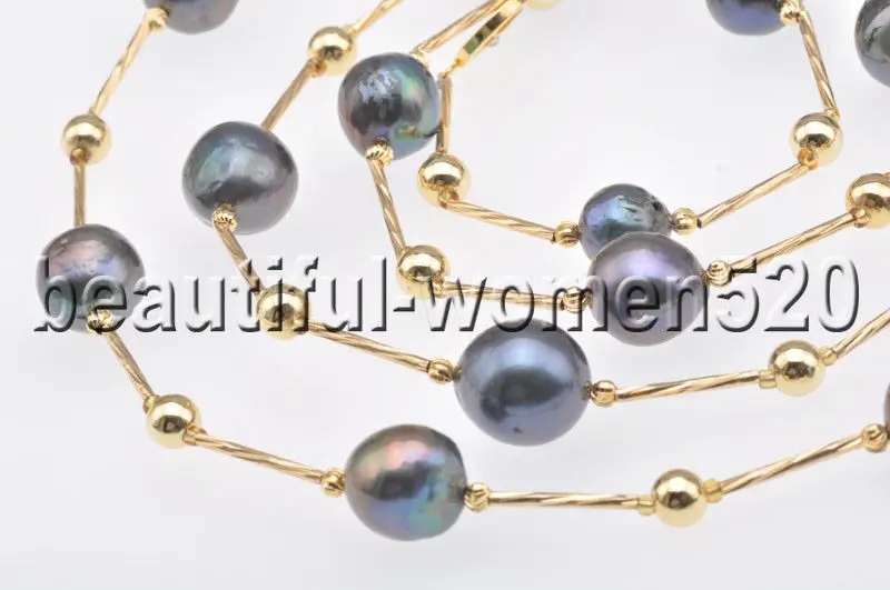 

Z8839 14mm Black Round Edison Keshi Pearl Bead Necklace 35inch