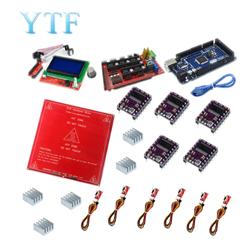 Комплект Reprap Ramps 1 4 с Mega 2560 R3 + HeatBed mk2b 12864 ЖК контроллер DRV8825 механический