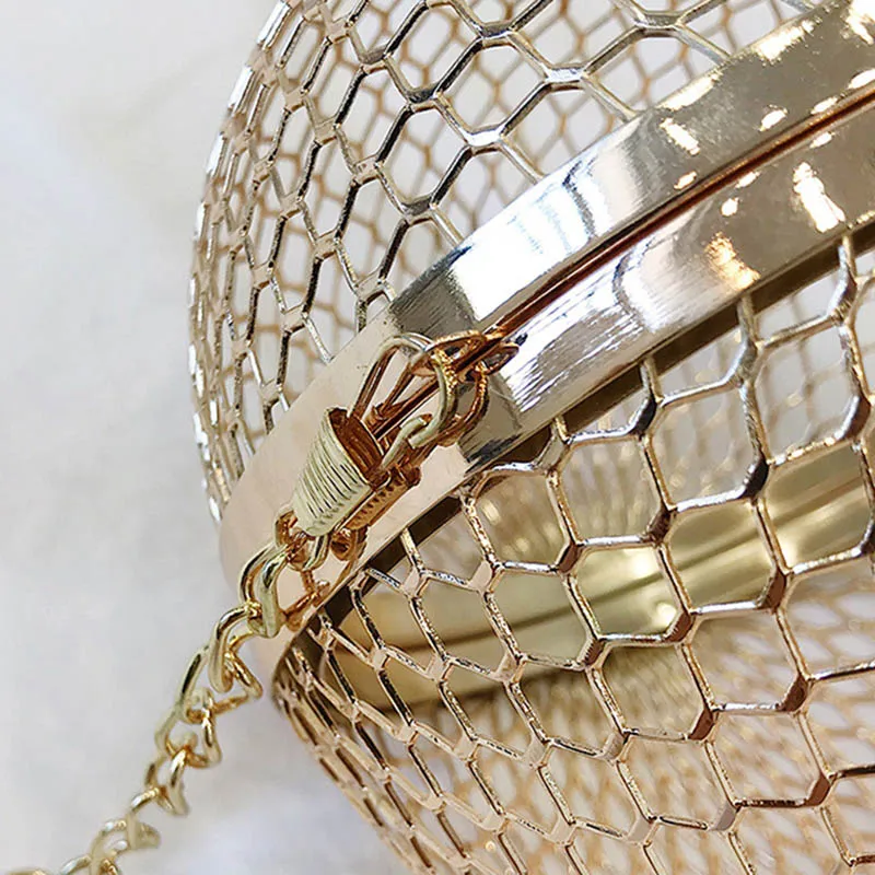 

Simple Women Shoulder Bag Alloy Hollow Out Metal Ball Handbag Crossbody Messenger Bags New