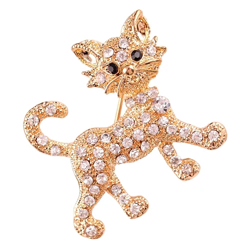 Women Fashion Shining Rhinestone Brooch Cool Cat Pattern Decor Jewelry Women's Weddings Banquet Pins New Year's Gifts | Украшения и