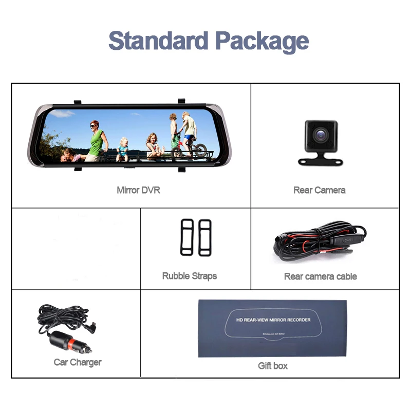 Автомобильная камера Dashcam Full HD 1920x1080 10 дюймов IPS сенсорный экран Зеркало DVR Двойная линза Dash Cam Парковочный монитор Запись вождения Рекордер.