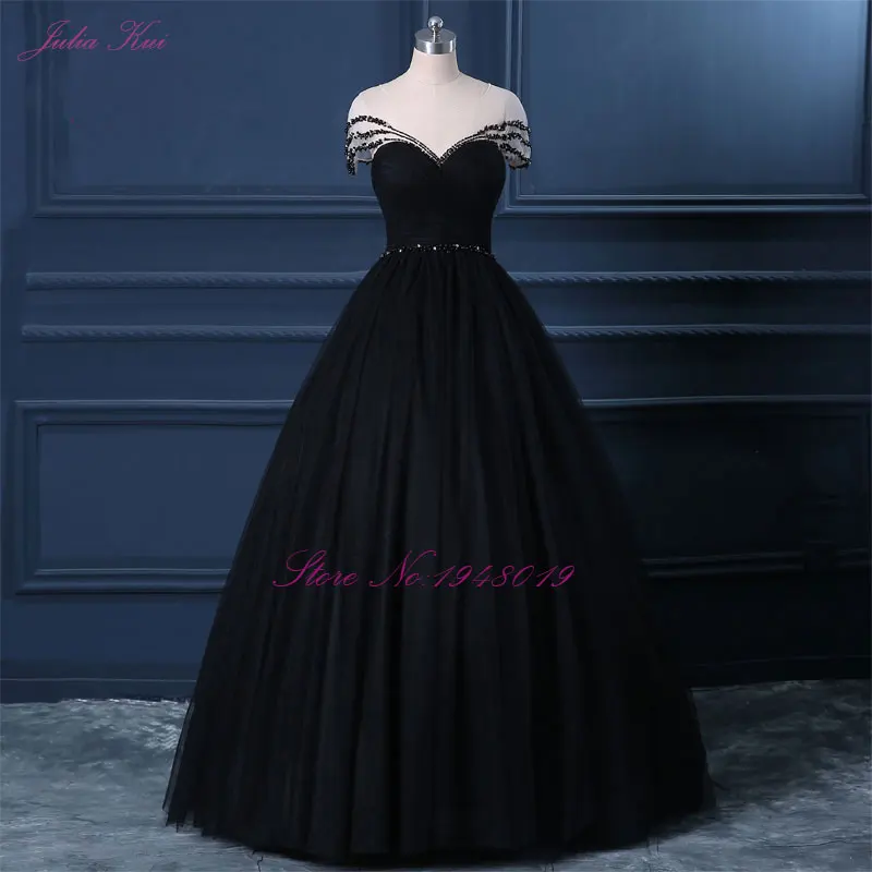 Черное вечернее платье с коротким рукавом и вырезом сердечком бальное бисером|ball