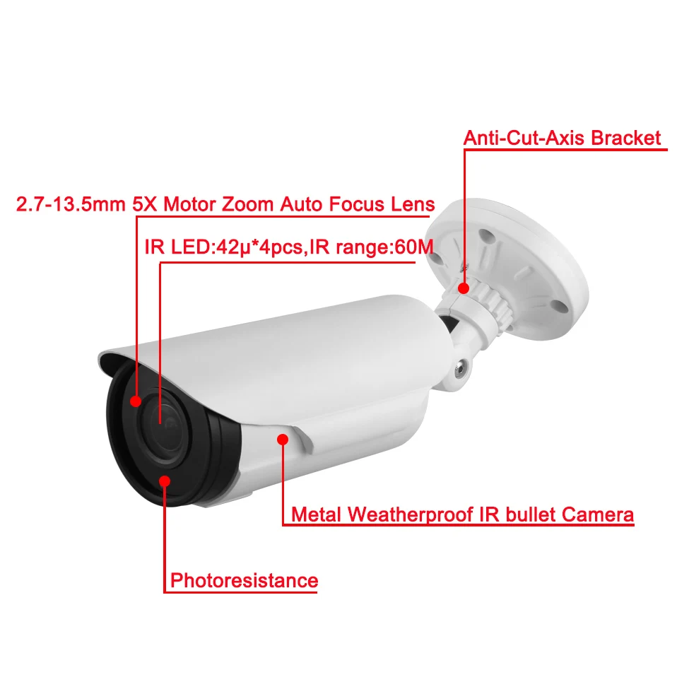 Lwstfocus 4mp Открытый IP Камера 60 м ИК с 5mp 2.7 ~ 13.5 мм объектив AF моторизованный зум
