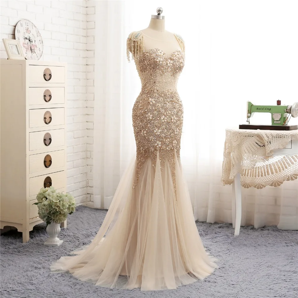 Новые красивые длинные тюлевые вечерние платья 2018 с открытой спиной Украшенные