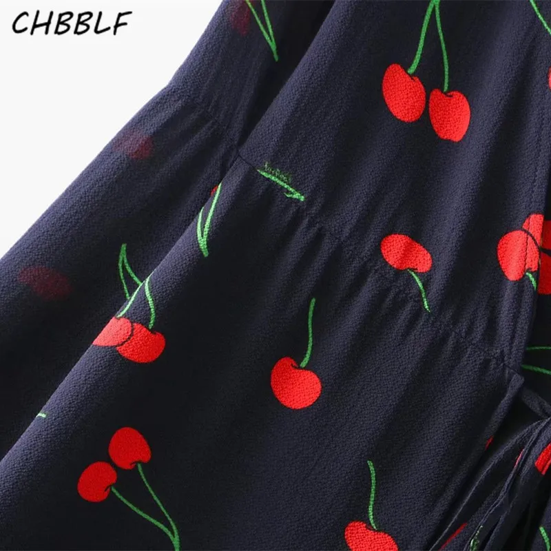 Chbblf Элегантный цветочный принт с отворотом длинное платье V шейный
