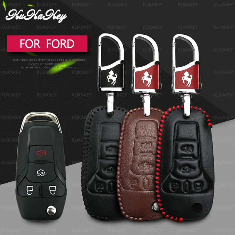 Kukakey Мода Кожаный Автомобильный ключ чехол брелок аксессуары для Ford Телец