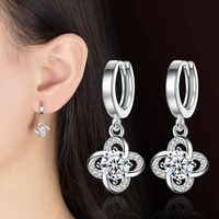 100 925 sterling silver simple design lucky leaf flower ladies drop earrings for women jewelry christmas gift drop shipping