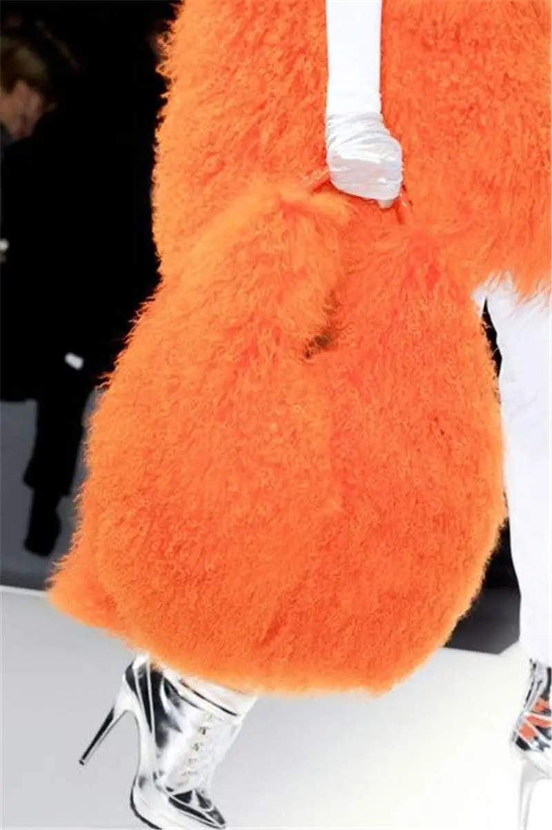 Orange Bag Милан Роскошные Дизайн Wholeskin ягненка Мех Пальто и пуховики Для женщин натуральная ягненка Мех куртка зима теплая овец Мех длинные пальто женское пальто - Цвет: Orange Bag