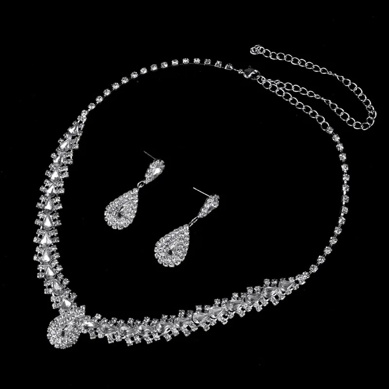 Комплект из колье и серёг с кристаллами|earrings set for women|necklace earring setbridal jewelry sets |
