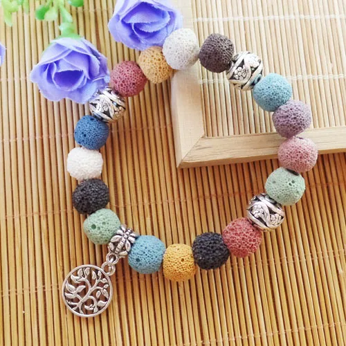 (1 нить/Лот) смешанный вулканический черный круглый эластичный браслет 7 дюймов 10