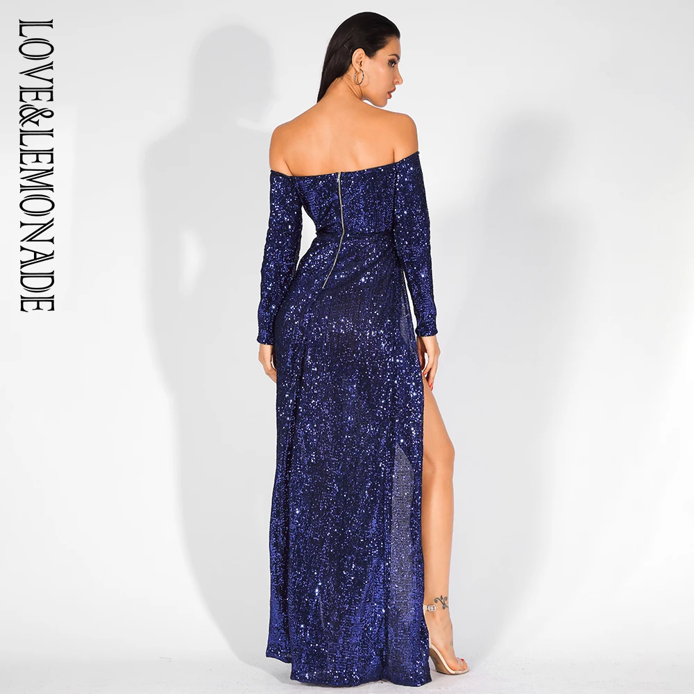 

LOVE & LEMONADE Sexy Deep V-Neck Cut Out Sequins Long-Sleeved Maxi Dress LM81599