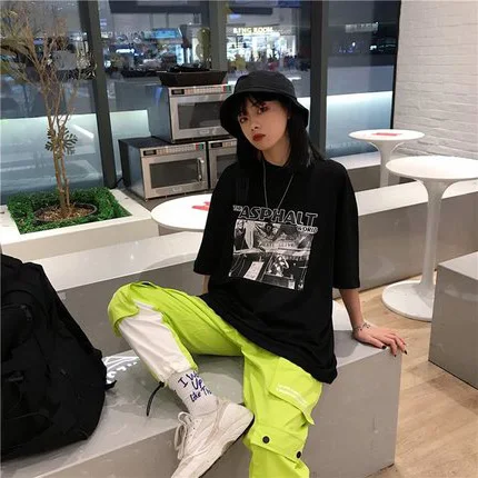 Женская футболка ulzzang в стиле хип-хоп топ 90-х с модным принтом оверсайз уличная