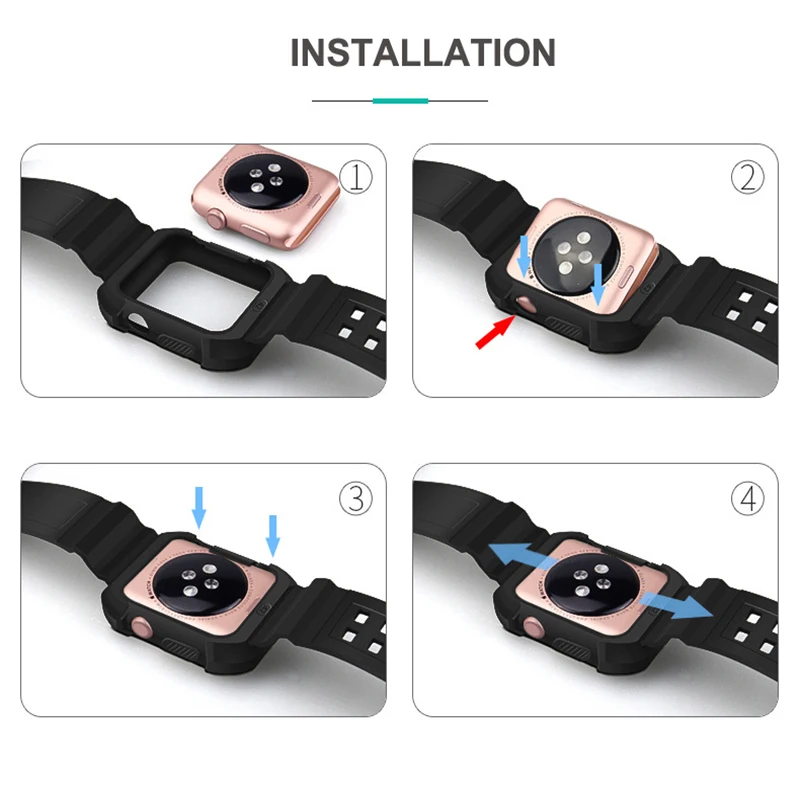 

For Apple Watch 4 Case 44mm Rugged Protective Case with Strap Bands for Apple Watch 40mm 44mm Series 4 watch band accessories
