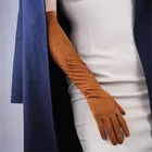 Женские перчатки из искусственной кожи, коричневые, замшевые, длиной 50 см, без подкладки, вечерние, TB89