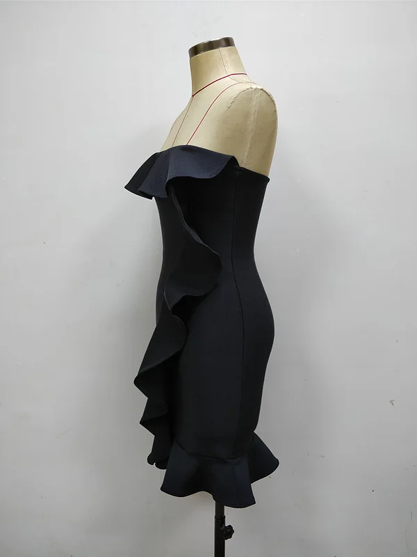 Новое высококачественное черное розовое платье без бретелек с оборками из