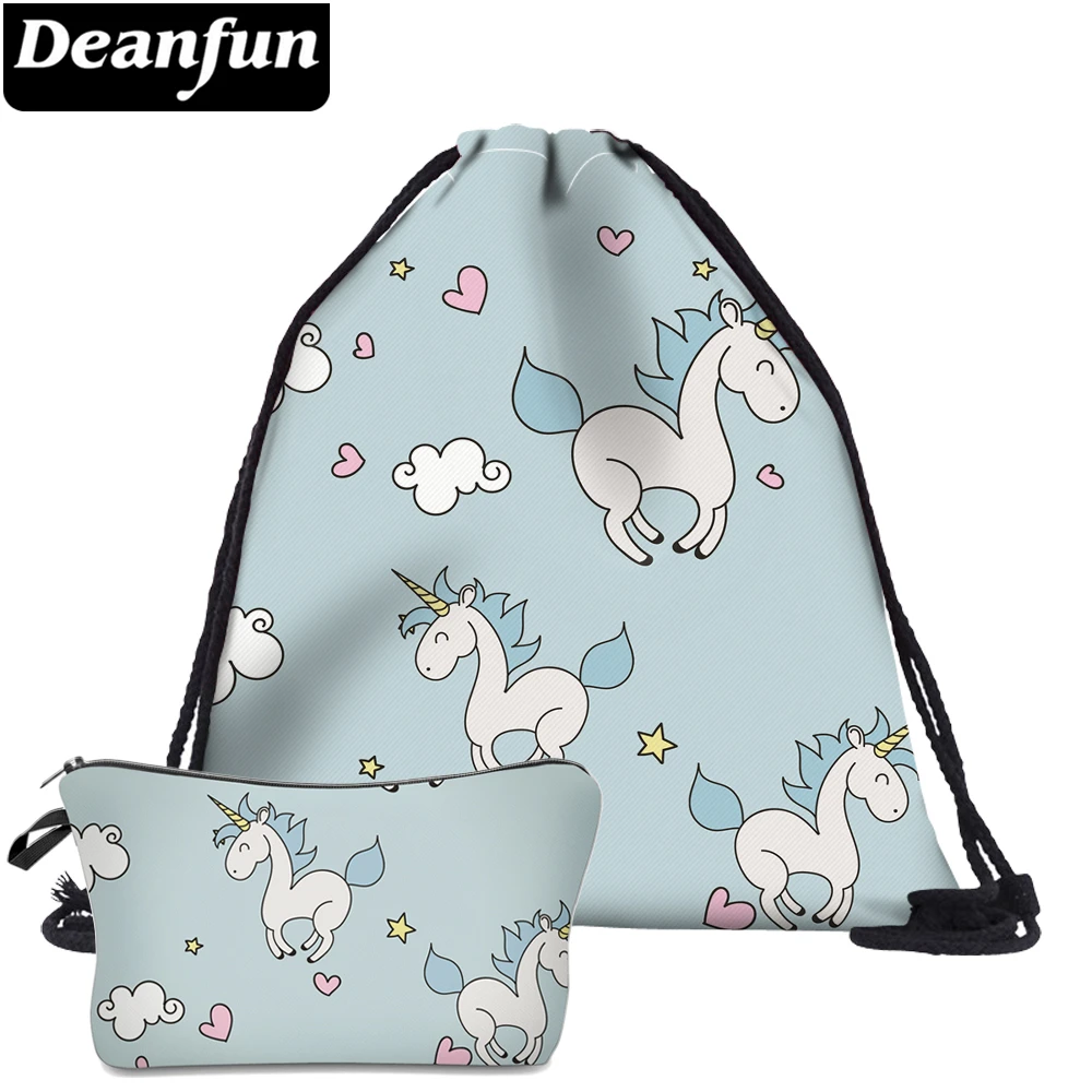 Deanfun 2 шт. синие сумки на шнурке с единорогом и 3D-принтом милые школьные для