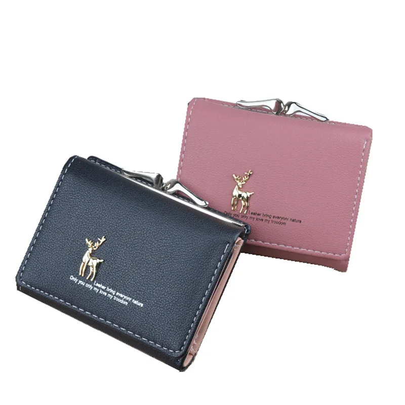 

2020 Cartoon Leather Women Wallets Pocket Ladies Purse Clutch Wallet Women Short Card Holder Cute Girls Deer Wallet Portfel W061