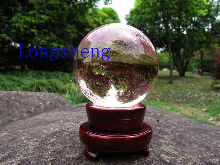 80mm Pink k9 Crystal Solid Glass Globe Ball With Wooden Base Fengshui Living Room Birthday Party Decorations Adult | Дом и сад