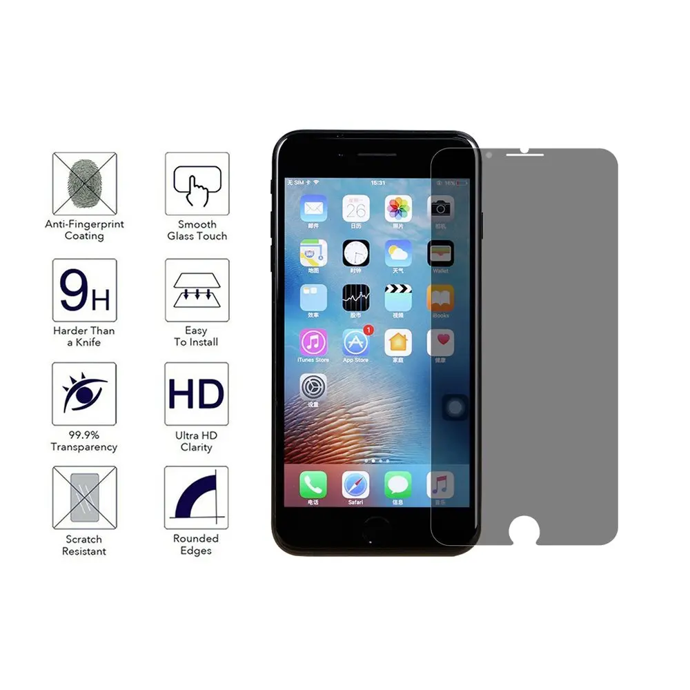 Защита для экрана из закаленного стекла iPhone 6/6 S/7/8 Plus защита защиты от шпионов