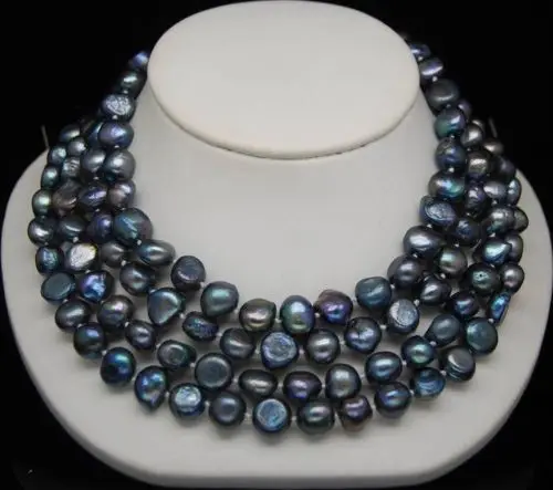 

NEW Excellent 9-10mm Freshwater Black baroque pearl jewelry Necklace 64"