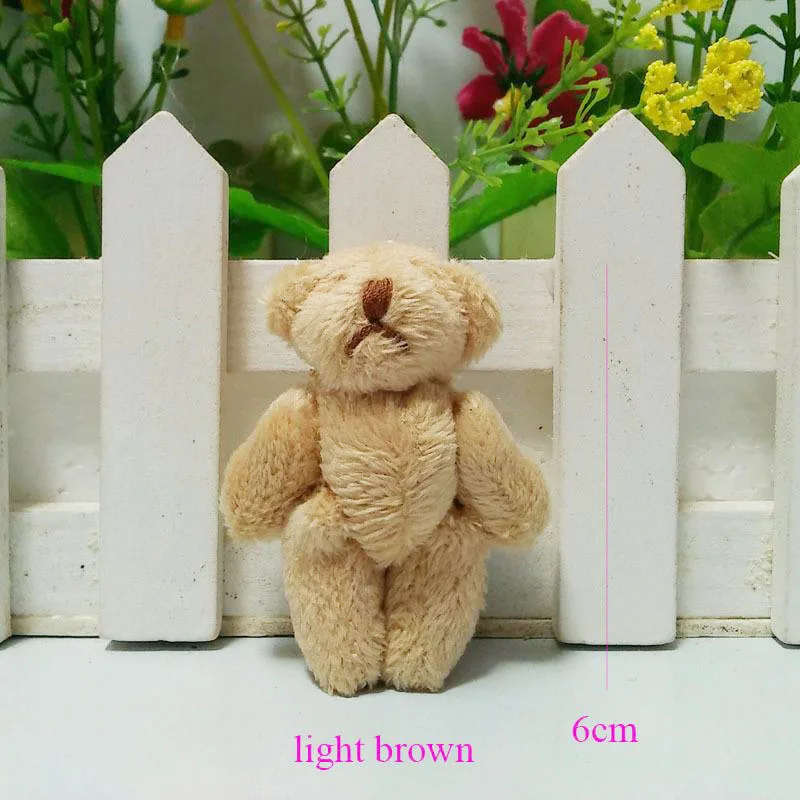 300PCS Mini Joint Bear Stuffed Plush Toys 6cm Teddy Bears Pendant Dolls Gifts Garment& Hair Accessories Wedding DIY CMR001