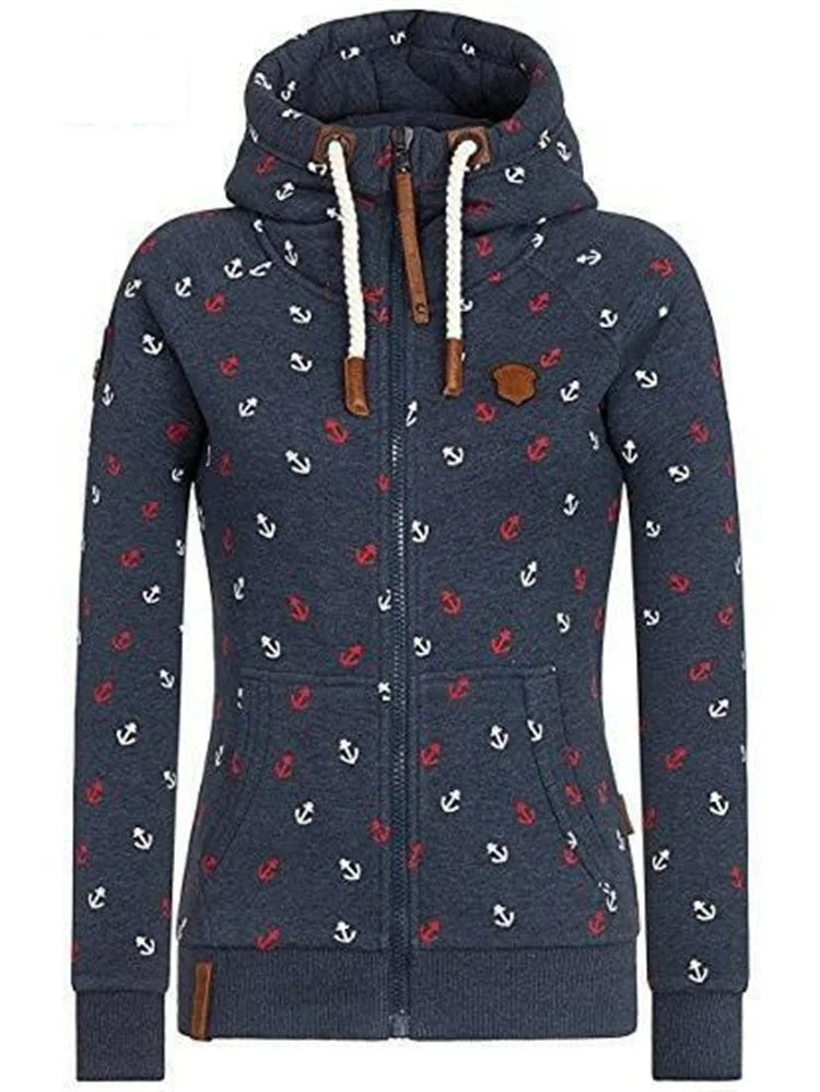 Plus size S-5XL Hooded Sweatshirts women Autumn Winter Flocking Thicken Print Jackets Tracksuits Zipper Female Casual Sportswear
