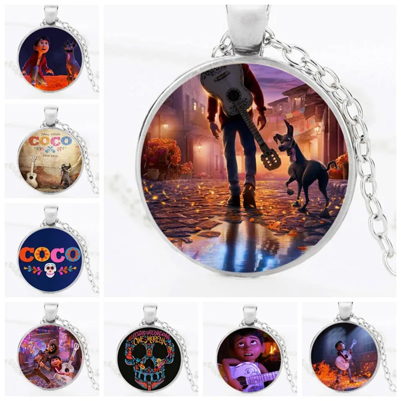 2018 Miguel Dante Pendant Necklace Coco Movie Fantasy Musical Charm Pet Dog Alloy Silver Glass Cabochon Jewelry New Arrival | Украшения и