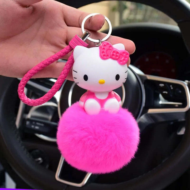 Кожаный брелок для ключей в виде медведя из мультфильма «hello kitty», «hello kitty», «Lucky Cat», пушистый кролик, помпон, брелок для ключей, кольцо-держатель - Цвет: Type 5
