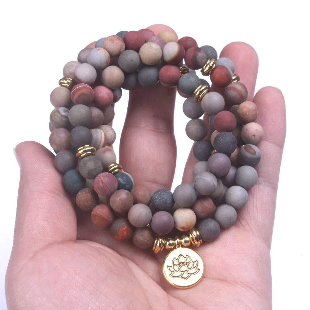 Модные женские браслеты матовый камень океана 108 бусин Strand браслет Yoga Jewelry Lotus OM