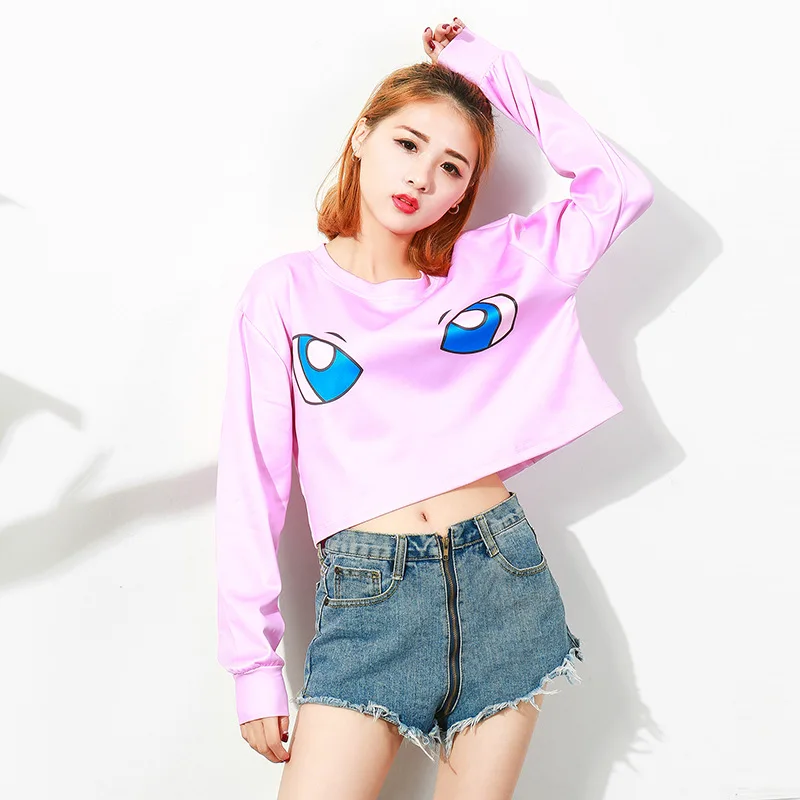 Укороченный топ с покемоном Пикачу; женские толстовки; Короткая Толстовка Jigglypuff Squirtle; укороченные толстовки для девочек; уличная Толстовка