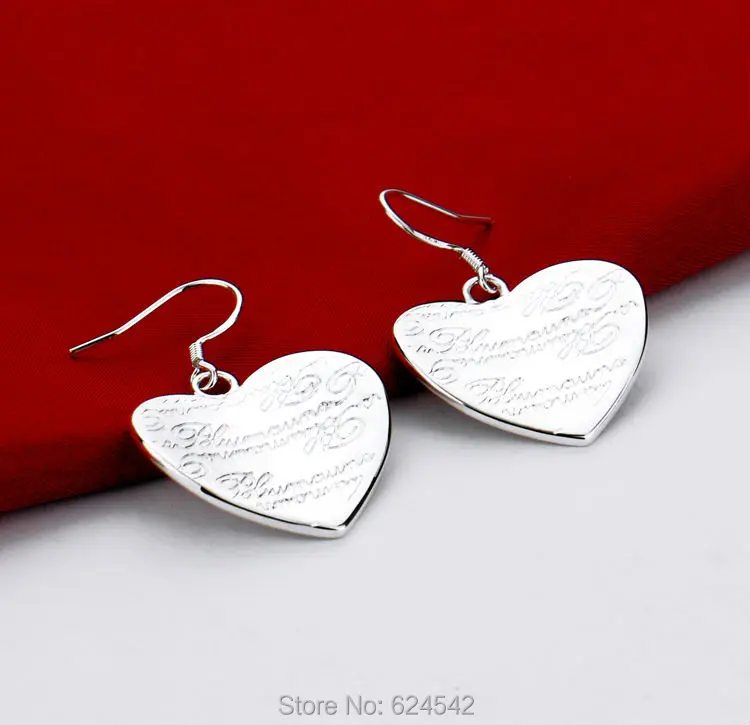 Ms 925 sterling silver earrings. Korean pop earrings heart-shaped pendant. Engraving letters love of gift.Wholesale and retail | Украшения