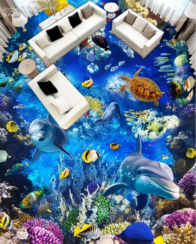 3d напольное покрытие морской мир дельфин черепаха пол 3D ПВХ обои напольные