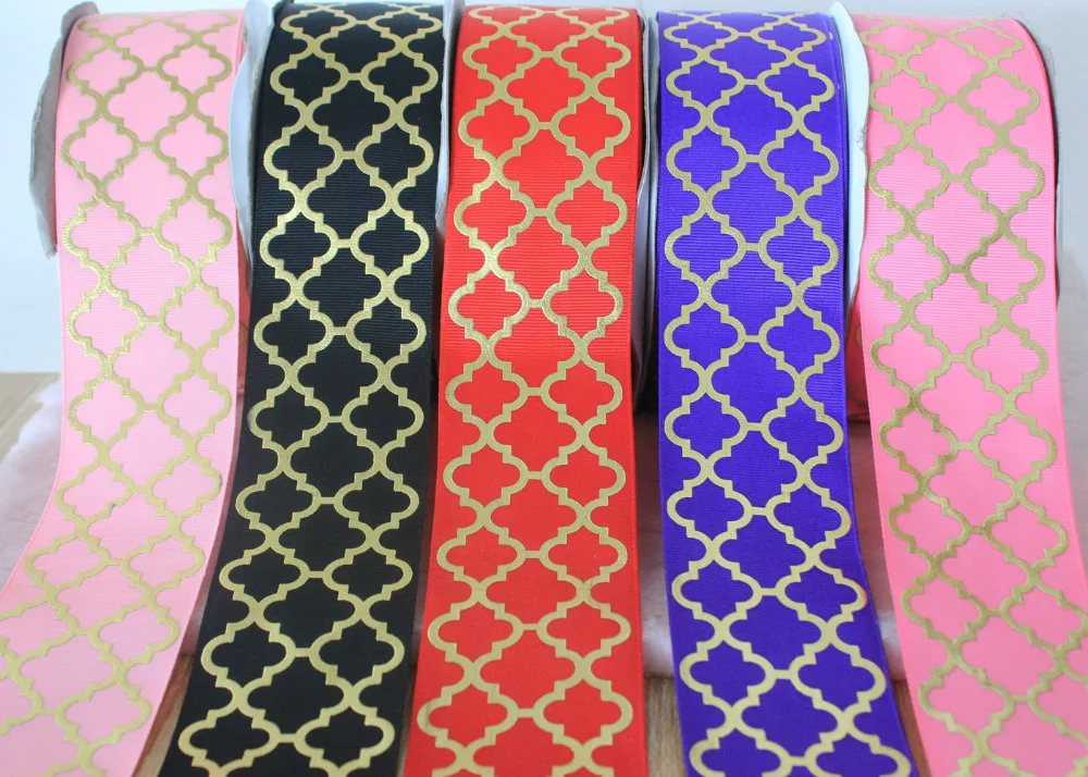 57mm 10 yards geometry foil gold printed ribbon grosgrain brand DIY fabric headband wrap 6 colors | Дом и сад